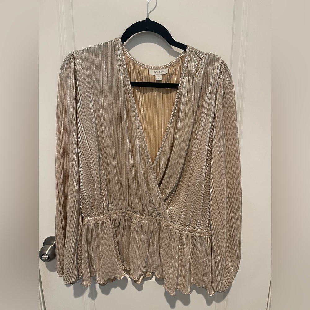 Elegant Champagne Blouse with Peplum Hem